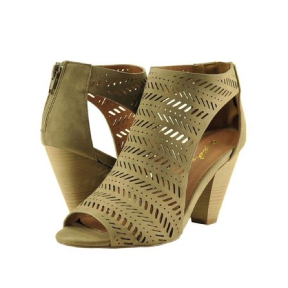 Qupid Stone Peep Toe Heeled booties Sandals